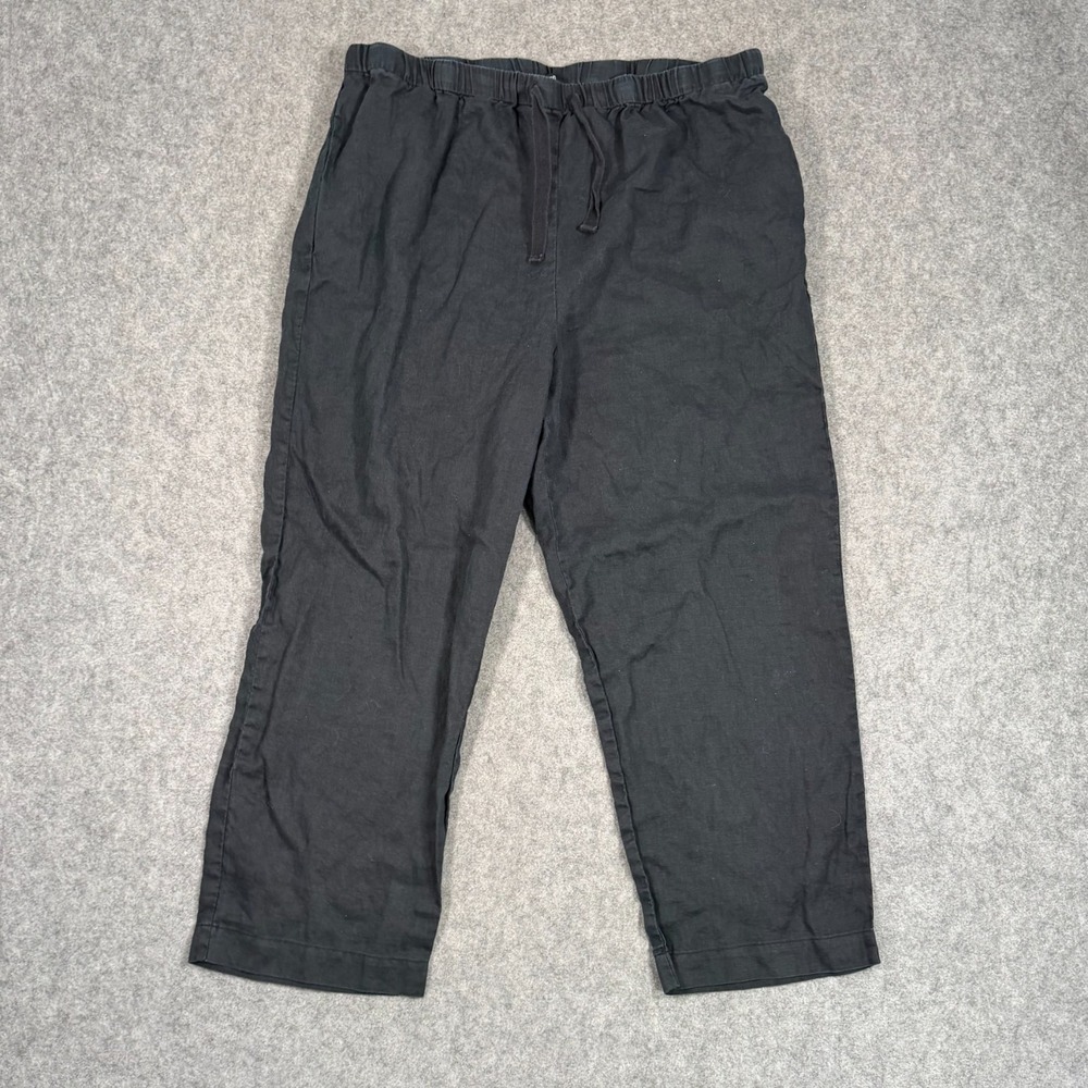 Quince Black European Linen Wide Leg Pull-On Cropped Pants Women's Size XL